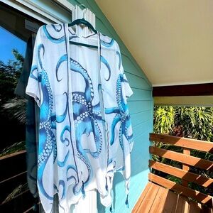 Blue and White Octopus Kimono
